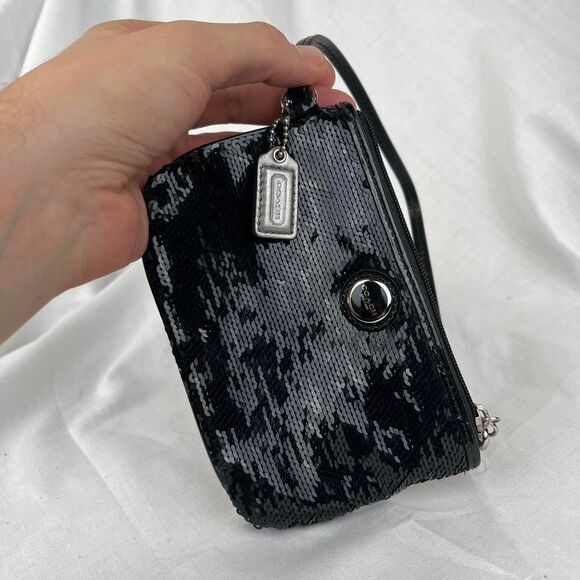 Cute Black sequin Coach Wristlet Mini Purse With Silver Hardware - Picture 1 of 6